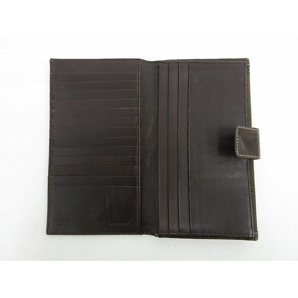Prada Logo Double Hook Bifold Wallet Brown Jacquard - Picture 8 of 12